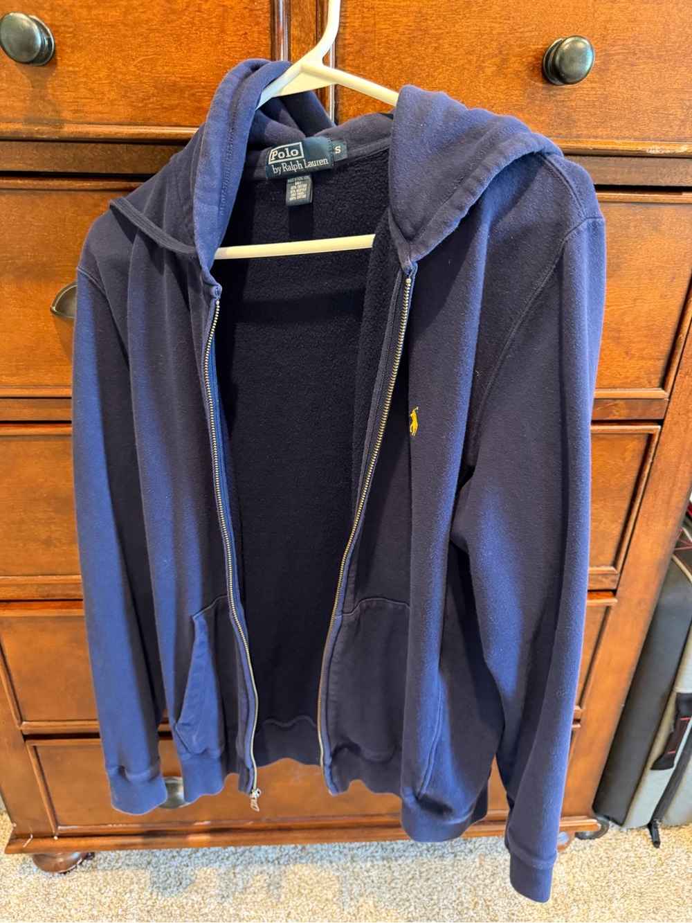Ralph Lauren Navy Zip Hoodie with Yellow Pony